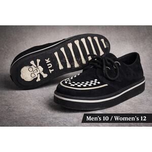 T.U.K. Creeper Shoes Black Skull Bone Sole Goth Punk Platform M 10 W 12